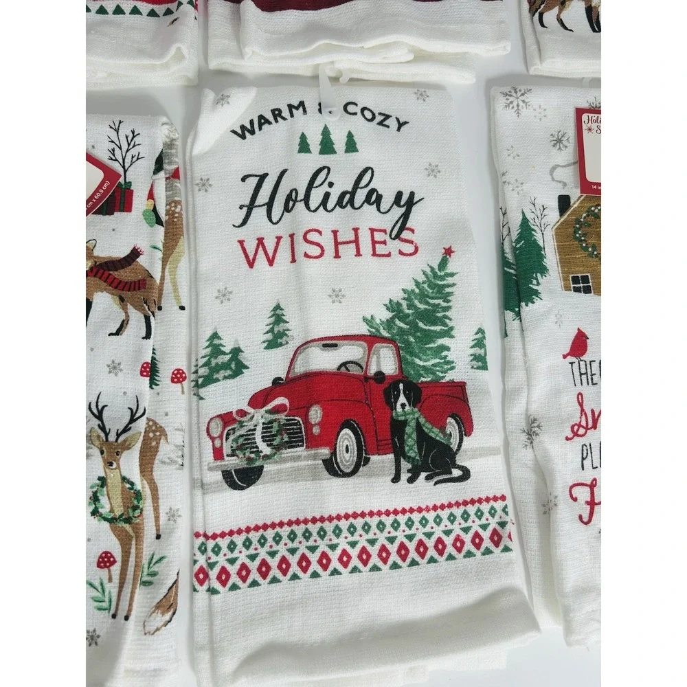 LOT of 6 Christmas Holiday Tea Hand Towels Woodland Snowman Red‎ Truck Joy Merry